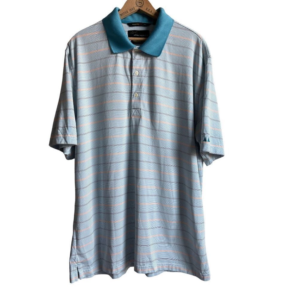 Greg Norman Play Dry Moisture Wicking Blue x Blue Striped Golf Polo Shirt Size X